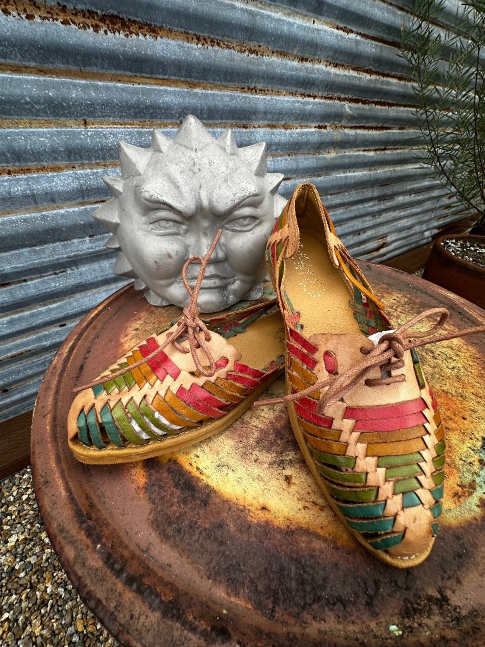 Mexican Huarache Lace-Up Leather Flats Multicolor Woven Women’s 10 Handmade Mex